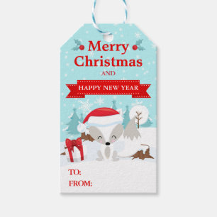 Festive Arctic Fox in Santa Hat Christmas  Gift Tags