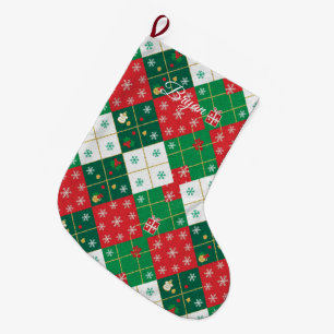 Festive Argyle Cheer Christmas Large Christmas Stocking