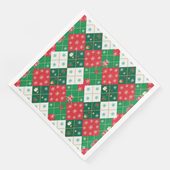 Festive Argyle Cheer Christmas Napkin (Corner)