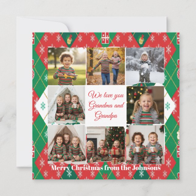 Festive Argyle Love Personalized Holiday Card (Front)