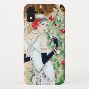 Festive art deco retro vintage Christmas lady iPhone XR Case