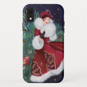 Festive art deco retro vintage Christmas lady Case-Mate iPhone Case
