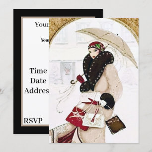 Festive art deco retro vintage Christmas lady Invitation