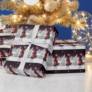 Festive art deco retro vintage Christmas lady Wrapping Paper