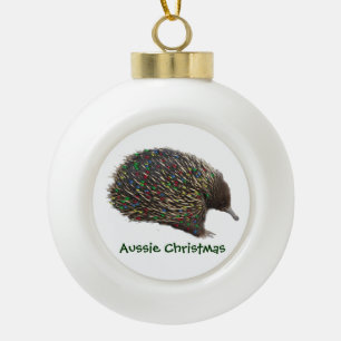 Festive Australia Echidna wearing Christmas Lights Ceramic Ball Christmas Ornament