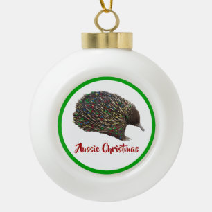 Festive Australia Echidna wearing Christmas Lights Ceramic Ball Christmas Ornament