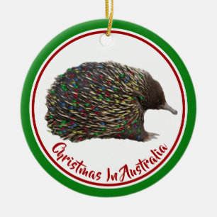 Festive Australia Echidna wearing Christmas Lights Ceramic Ornament