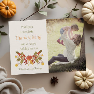 Festive Autumn Bouquet Thanksgiving Family Photo Holiday Card