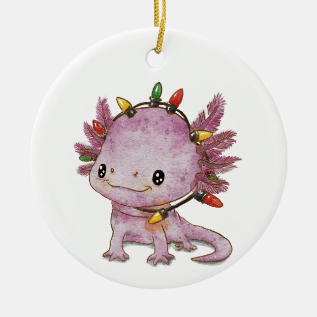 Festive Axolotl Ceramic Ornament (Front)