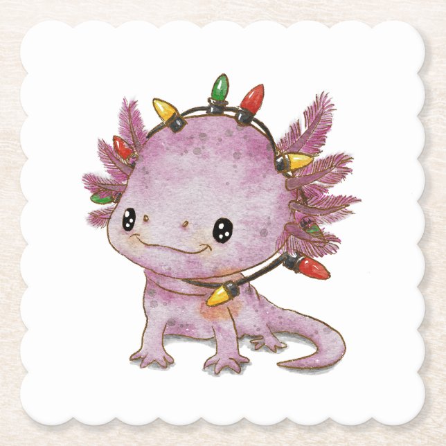 Festive Axolotl Paper Coaster (Front)