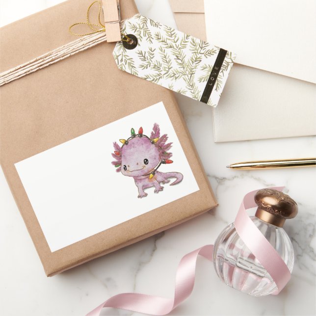 Festive Axolotl Rectangular Sticker (Gifting)