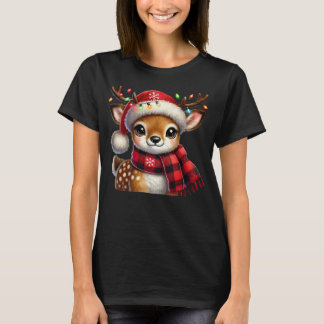 Festive Baby Deer with Christmas Lights and Santa  T-Shirt