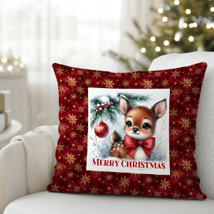Festive Baby Fawn Winter Scene Kids Room Decor   Cushion