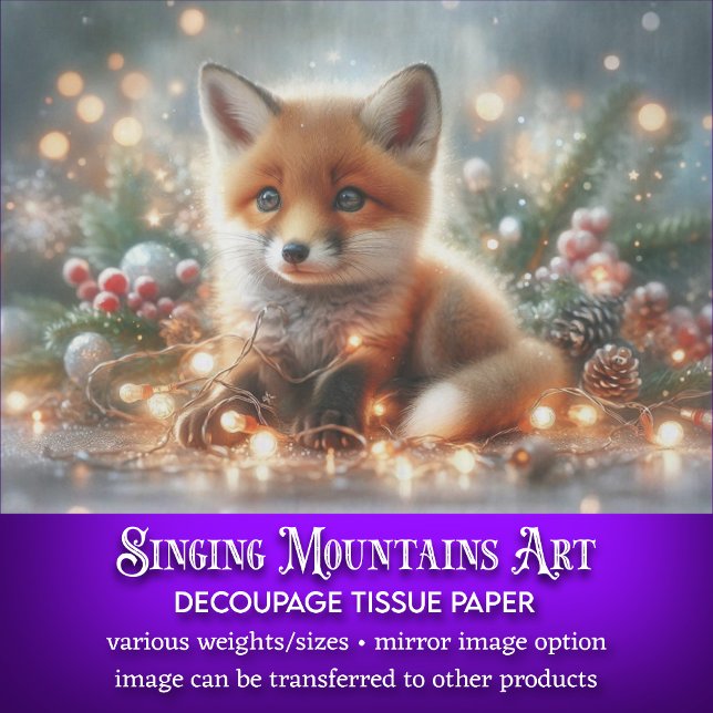 Festive Baby Fox Holiday Lights Decoupage Tissue Paper (Creator Uploaded)