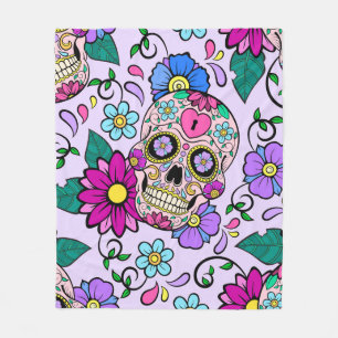 Festive background with sugar skulls, heart and fl fleece blanket