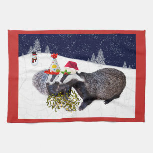 Festive Badgers Kitchen Towel