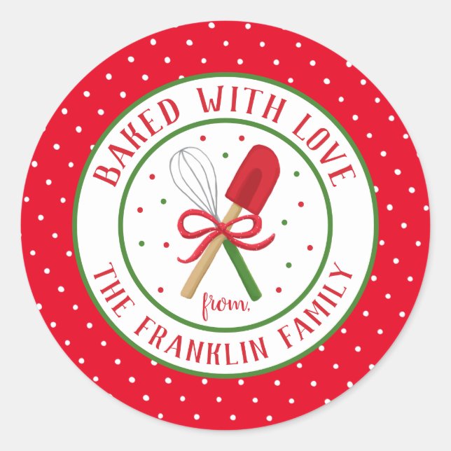 Festive Baked with Love Personalised Holiday Classic Round Sticker (Front)
