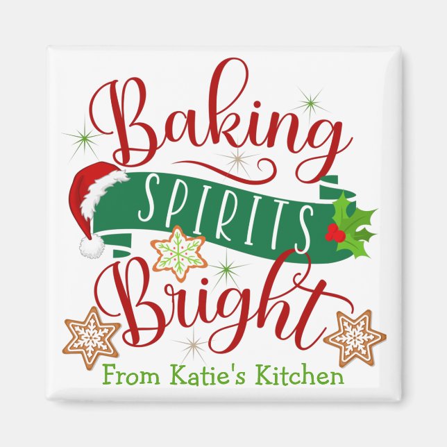 Festive Baking Spirits Bright Custom Christmas Magnet (Front)