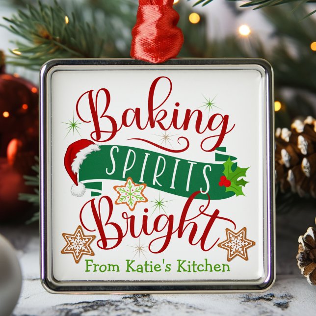 Festive Baking Spirits Bright Custom Christmas Metal Ornament (Festive Baking Spirits Bright Custom Christmas Metal Ornament)