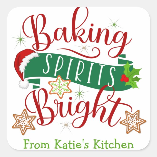 Festive Baking Spirits Bright Custom Christmas Square Sticker (Front)