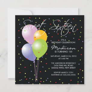 Festive Balllons Sweet Sixteen Birthday Inviation Invitation