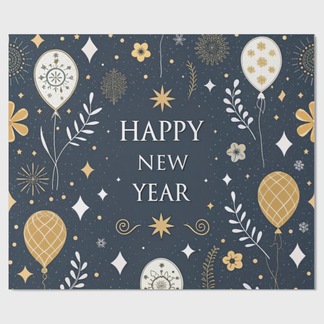 festive balloons gold new year  wrapping paper (Flat)