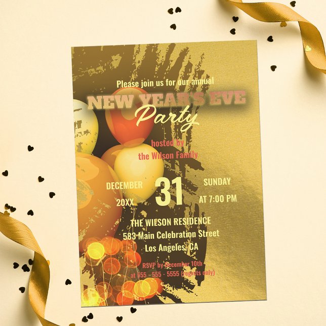 Festive Balloons Lights Confetti New Year's Eve Invitation (Creator Uploaded)