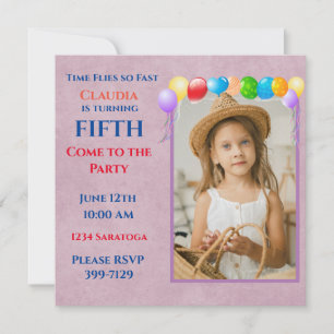 Festive Balloons Photo Pink Birthday Party Invitation