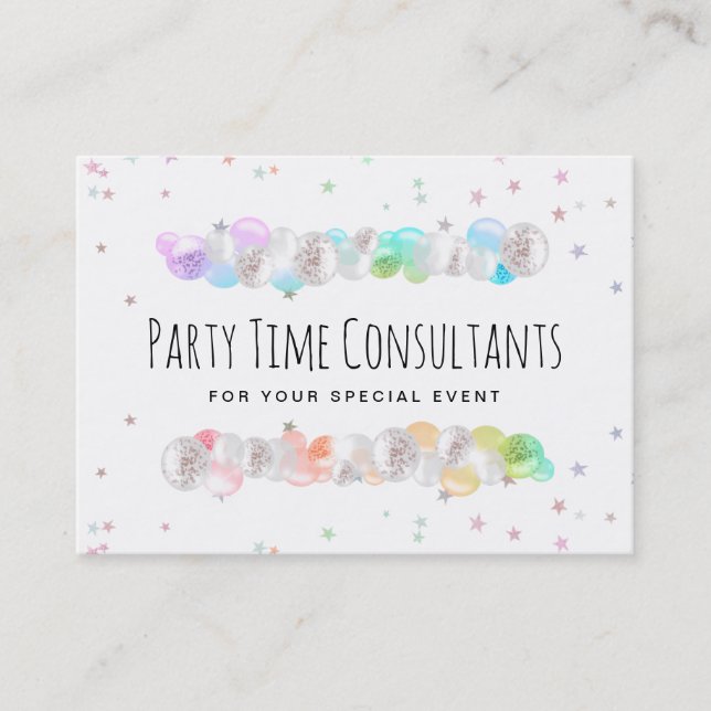 *~* Festive Balloons Rainbow Party Event Planner  Business Card (Front)