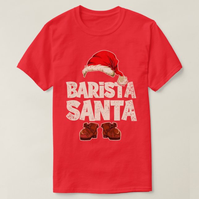 Festive Barista Santa Claus Xmas Christmas T-Shirt (Design Front)