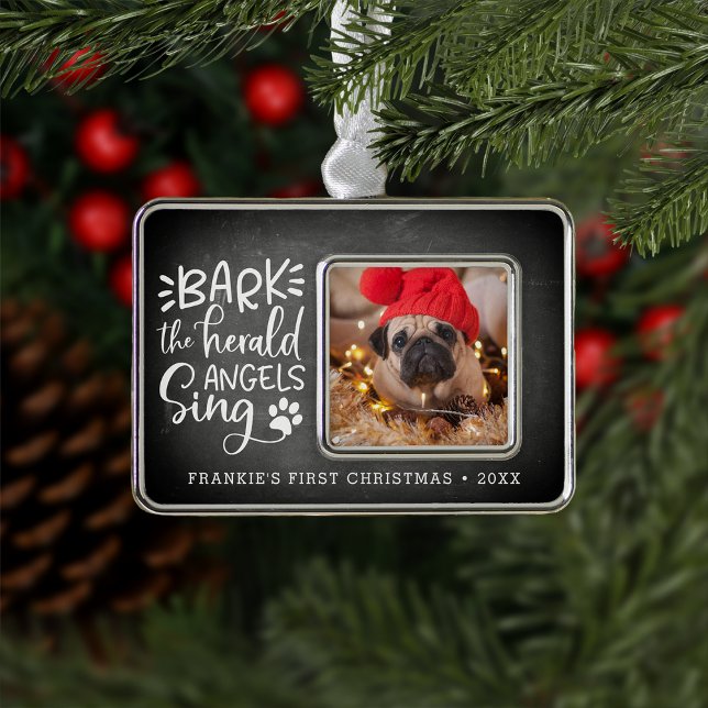 Festive Barks | Pet Photo First Christmas Silver Plated Framed Ornament (Creator Uploaded)