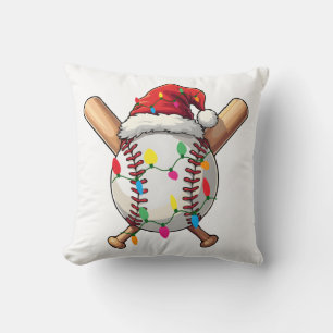 Festive Baseball Christmas Santa Hat & Lights Spor Cushion