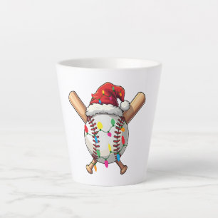Festive Baseball Christmas Santa Hat & Lights Spor Latte Mug