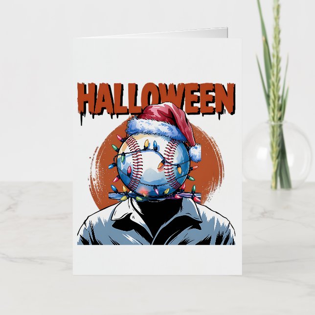Festive Baseball: Halloween Meets Christmas Foil Greeting Card (Front)