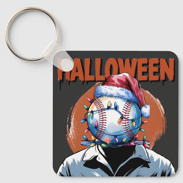 Festive Baseball: Halloween Meets Christmas Key Ring (Front)