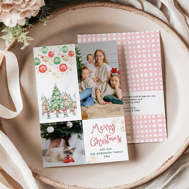 Festive Bauble Snowflakes Merry Christmas 2 Photo Holiday Card (Creator Uploaded)