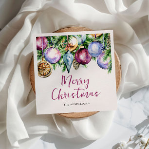Festive Bauble Watercolor Christmas Party  Napkin