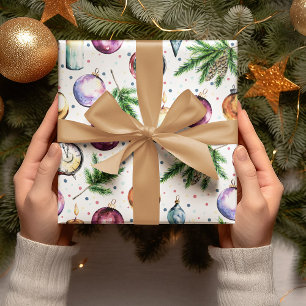 Festive Bauble Watercolor Christmas Wrapping Paper