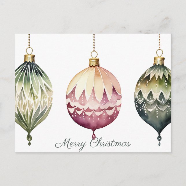 Festive Baubles Christmas Greeting Card (Front)