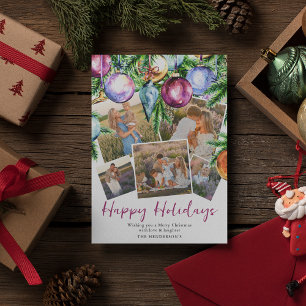 Festive Baubles Family 5 Photo Holiday Card