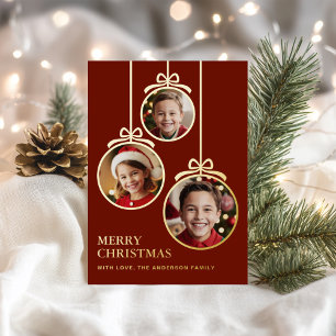 Festive Baubles Photo Frame Burgundy Foil Holiday Card