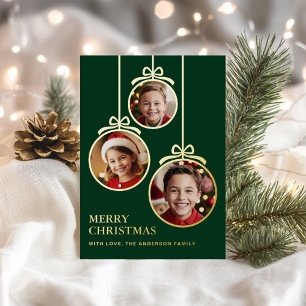 Festive Baubles Photo Frame Evergreen Foil Holiday Card