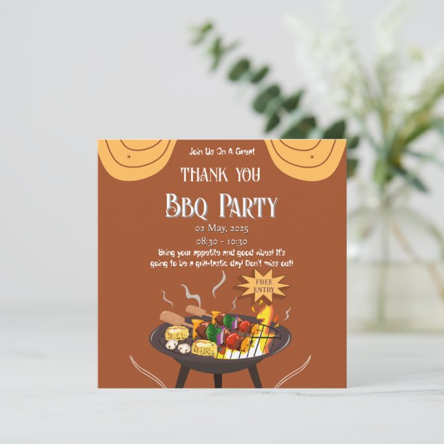 Festive BBQ Thank You Card – Orange & Brown (Standing Front)