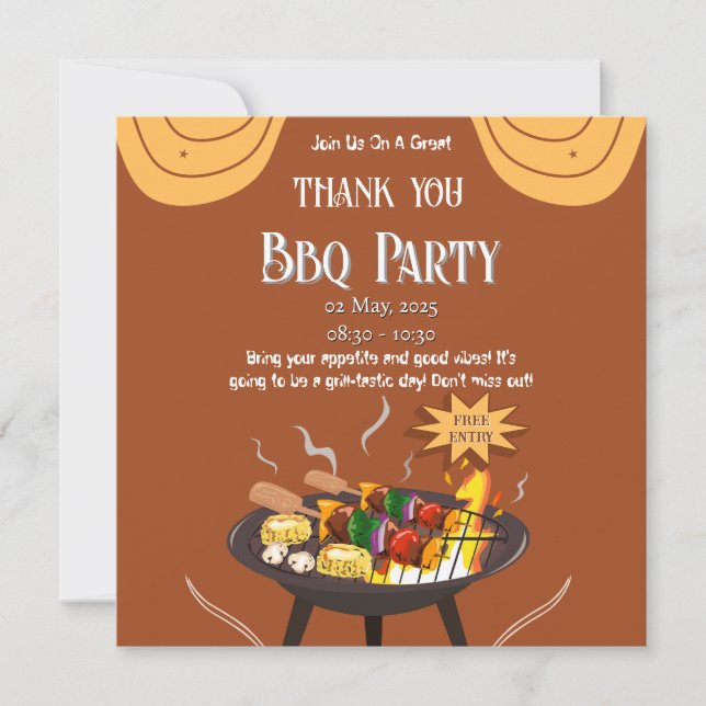 Festive BBQ Thank You Card – Orange & Brown (Front)