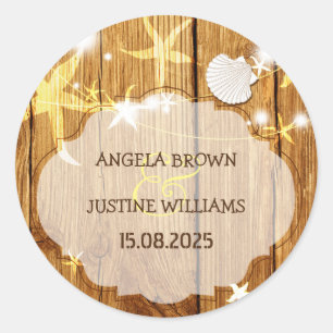 Festive Beach String Lights Wedding Classic Round Sticker