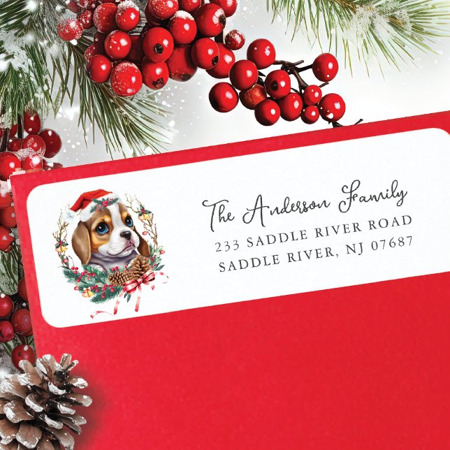 Festive Beagle Dog in Santa Hat  Return Address Label (Creator Uploaded)