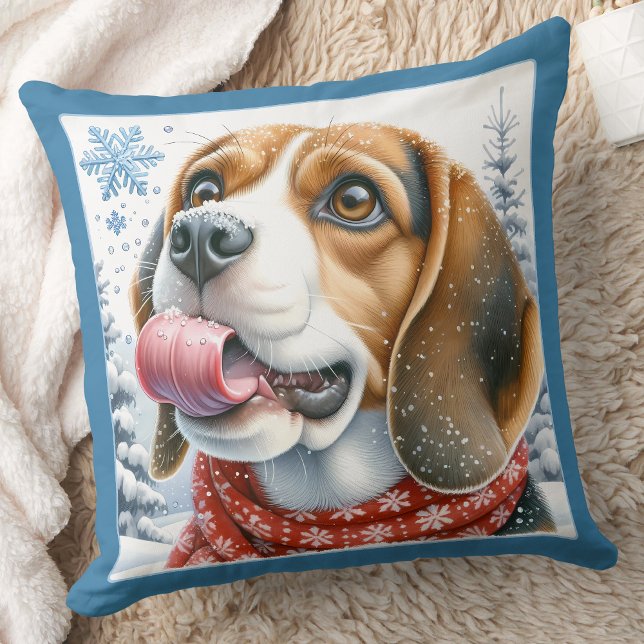 Festive Beagle Dog Snowflakes Christmas Puppy Cushion (Creator Uploaded)