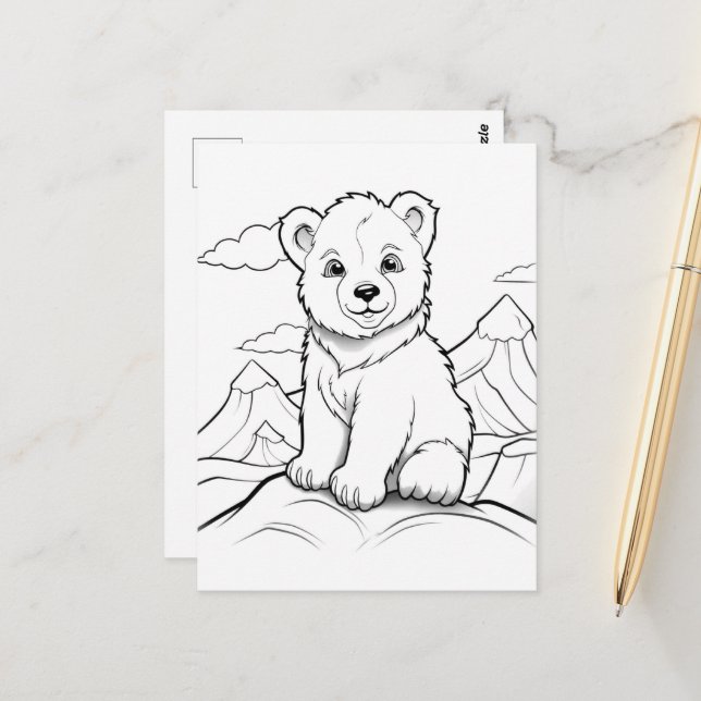 Festive bear kids colouring  postcard (Front/Back In Situ)