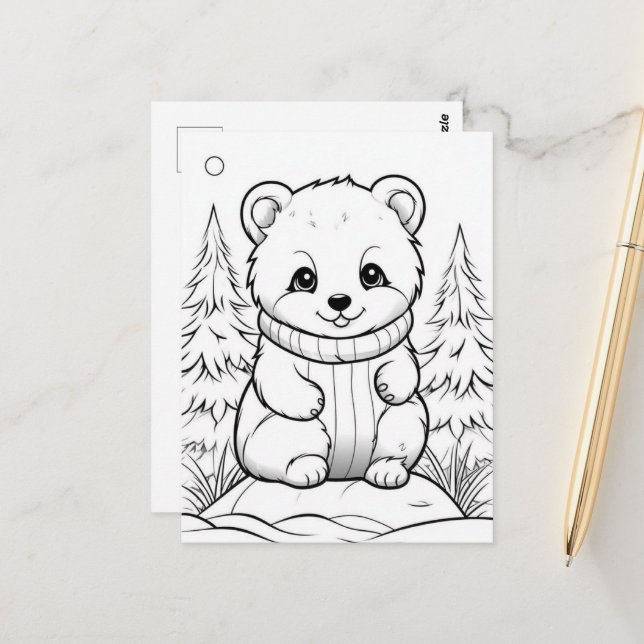 Festive bear kids colouring Postcard (Front/Back In Situ)