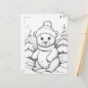 Festive bear kids colouring  postcard